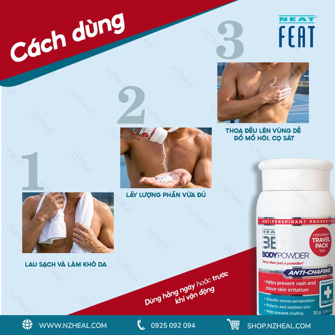 Phấn kiểm soát mồ hôi, ngăn hăm rát da Neat Feat Neat 3B Body Powder (30g) 7