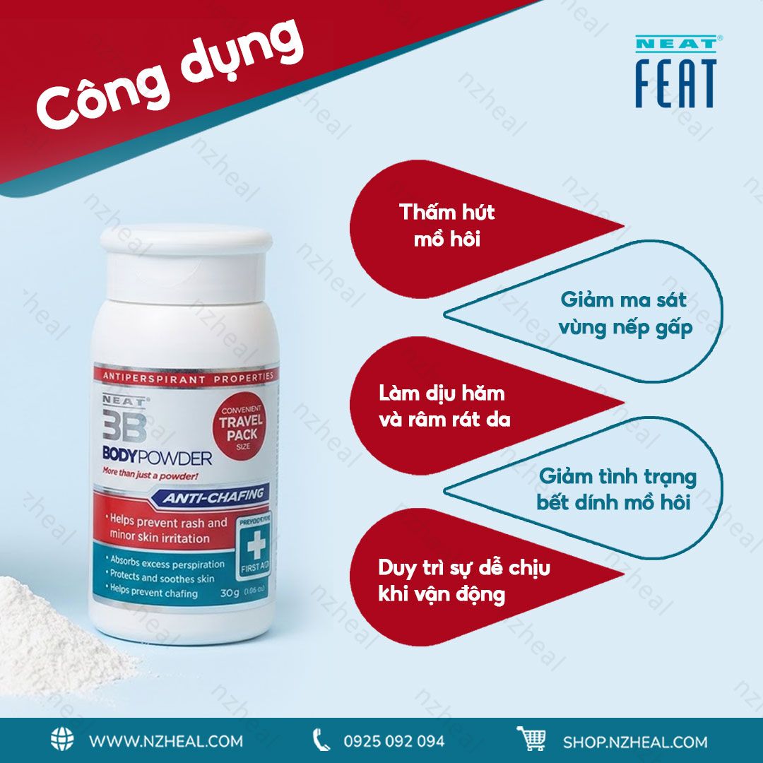 Phấn kiểm soát mồ hôi, ngăn hăm rát da Neat Feat Neat 3B Body Powder (30g) 8