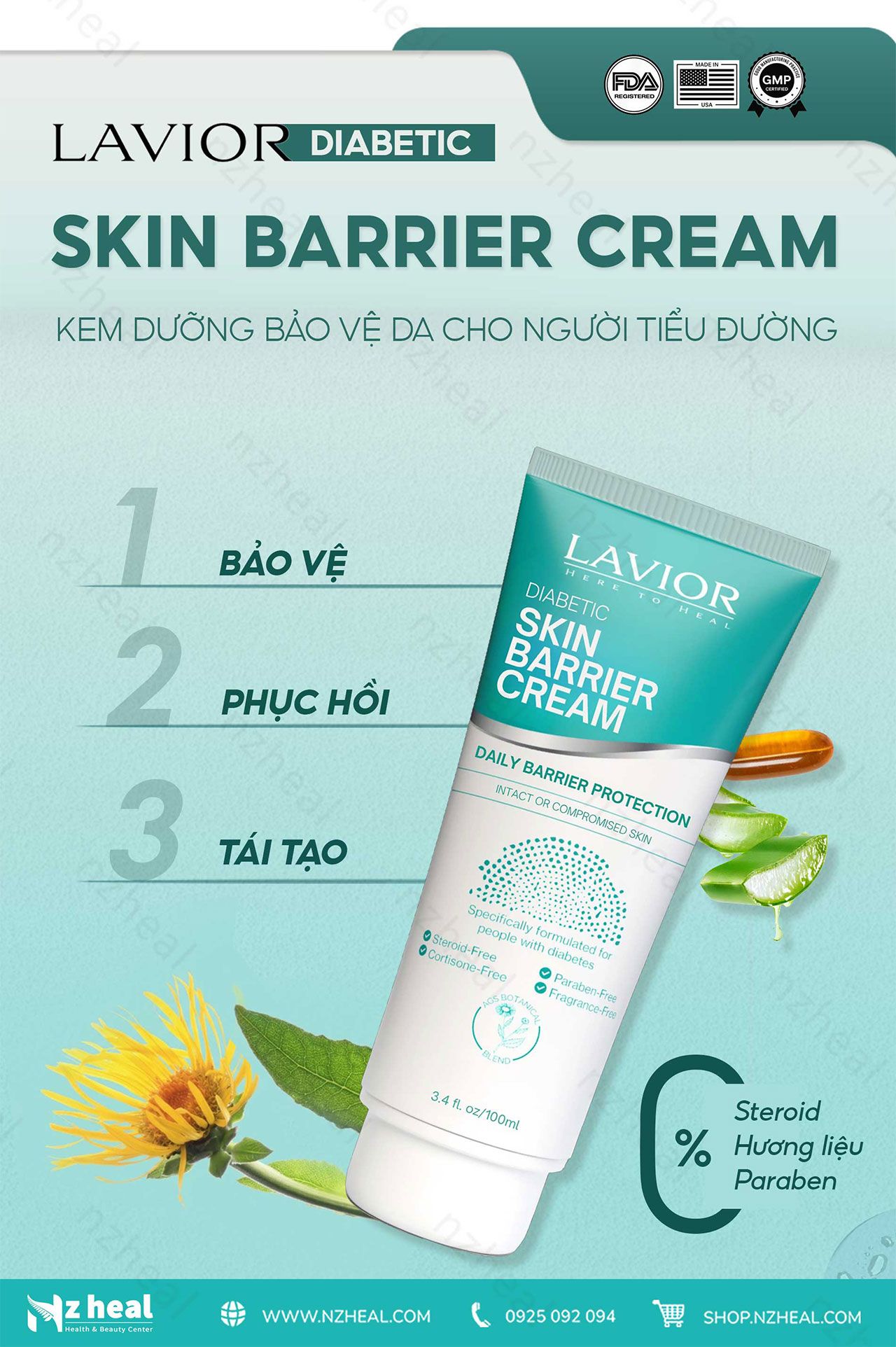 Kem dưỡng bảo vệ da người tiểu đường LAVIOR Diabetic Skin Barrier Cream 100ml 4